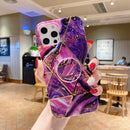 For iPhone 12 Pro Marble Pattern Shockproof Protective Case with Airbag Holder(Purple)