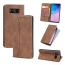 For Samsung Galaxy S8+ Skin-feel Calfskin Texture Magnetic Dual-Fold Horizontal Flip Leather Case with Holder & Card Slots & Wallet(Brown)