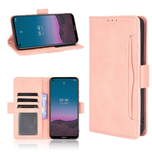 For Nokia 5.4 Skin Feel Calf Pattern Horizontal Flip Leather Case with Holder & Card Slots & Photo Frame(Pink)