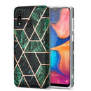 For Samsung Galaxy A20 / A30 Electroplating Stitching Marbled IMD Stripe Straight Edge Rubik Cube Phone Protective Case(Emerald Green)