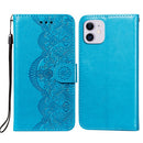 Flower Vine Embossing Pattern Horizontal Flip Leather Case with Card Slot & Holder & Wallet & Lanyard For iPhone 12 mini(Blue)