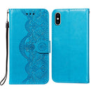 Flower Vine Embossing Pattern Horizontal Flip Leather Case with Card Slot & Holder & Wallet & Lanyard For iPhone X/ XS(Blue)
