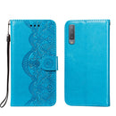 For Samsung Galaxy A7 (2018) Flower Vine Embossing Pattern Horizontal Flip Leather Case with Card Slot & Holder & Wallet & Lanyard(Blue)