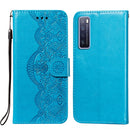 For Huawei nova 7 5G Flower Vine Embossing Pattern Horizontal Flip Leather Case with Card Slot & Holder & Wallet & Lanyard(Blue)