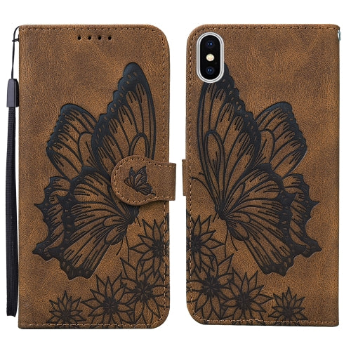 Retro Skin Feel Butterflies Embossing Horizontal Flip Leather Case with Holder & Card Slots & Wallet For iPhone X / XS(Brown)