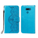 For LG K50 Flower Vine Embossing Pattern Horizontal Flip Leather Case with Card Slot & Holder & Wallet & Lanyard(Blue)