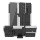 For Samsung Galaxy S21 Ultra 5G Tire Texture Shockproof TPU+PC Protective Case with Holder(White)