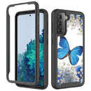 For Samsung Galaxy S21 5G 3 in 1 Card PC + TPU Shockproof Protective Case(Blue Butterfly)