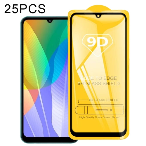 For Huawei Y6p 25 PCS 9D Full Glue Full Screen Tempered Glass Film