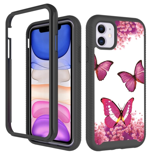 3 in 1 Card PC + TPU Shockproof Protective Case For iPhone 11 Pro(Rose Red Butterfly)