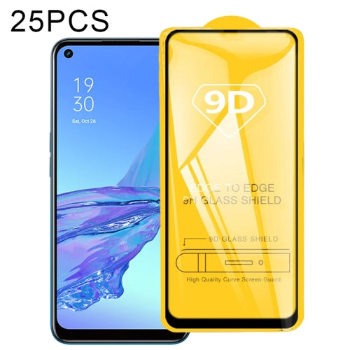 For OPPO A53s 25 PCS 9D Full Glue Full Screen Tempered Glass Film