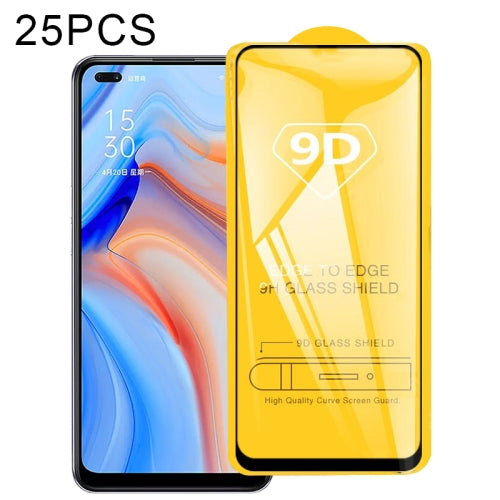 For OPPO Reno4 5G 25 PCS 9D Full Glue Full Screen Tempered Glass Film