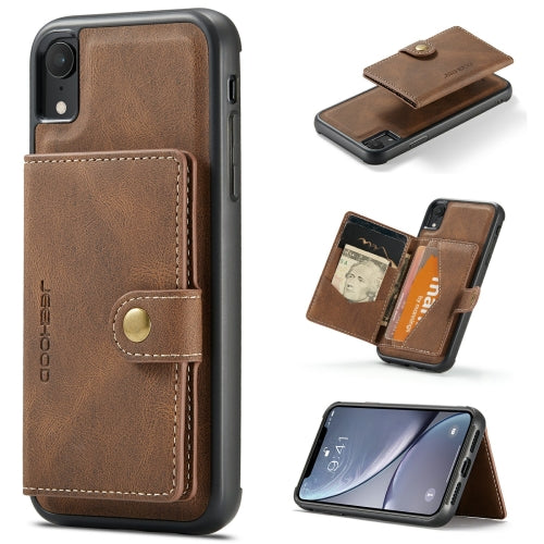 JEEHOOD Retro Magnetic Detachable Protective Case with Wallet & Card Slot & Holder For iPhone XR(Brown)