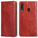 For Samsung Galaxy A20 PU + TPU Gloss Oil Solid Color Magnetic Horizontal Flip Leather Case with Holder & Card Slot & Wallet(Brown)