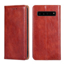 For Samsung Galaxy S10 5G PU + TPU Gloss Oil Solid Color Magnetic Horizontal Flip Leather Case with Holder & Card Slot & Wallet(Brown)