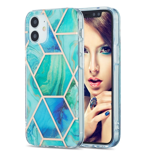 3D Electroplating Marble Pattern TPU Protective Case For iPhone 12 mini(Green Blue)