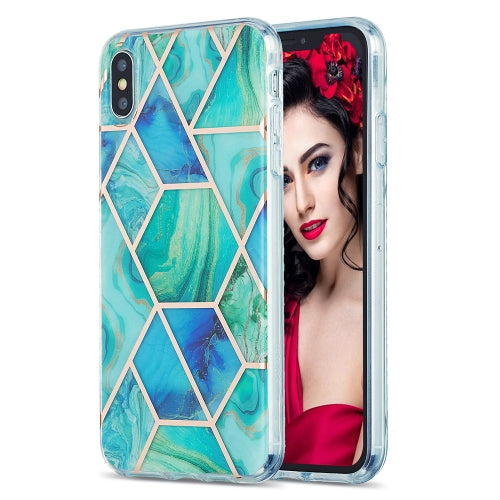 3D Electroplating Marble Pattern TPU Protective Case For iPhone XS Max(Green Blue)