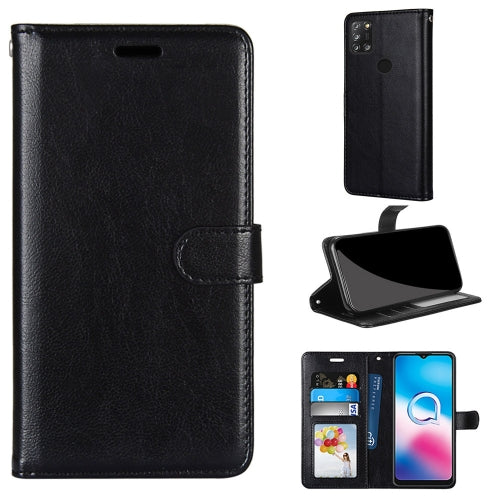 For Alcatel 3X (2020) Pure Color Horizontal Flip PU Leather Case with Holder & Card Slots & Wallet & Photo Frame(Black)