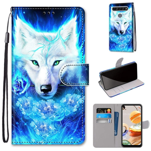 For LG K61 Coloured Drawing Cross Texture Horizontal Flip PU Leather Case with Holder & Card Slots & Wallet & Lanyard(Dick Rose Wolf)