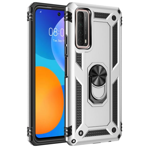 For Huawei P Smart 2021 Shockproof TPU + PC Protective Case with 360 Degree Rotating Holder(Silver)