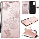 For Huawei Psmat 2021 3D Butterflies Embossing Pattern Horizontal Flip Leather Case with Holder & Card Slot & Wallet(Rose Gold)
