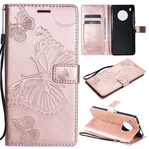 For Huawei Y9a 3D Butterflies Embossing Pattern Horizontal Flip Leather Case with Holder & Card Slot & Wallet(Rose Gold)
