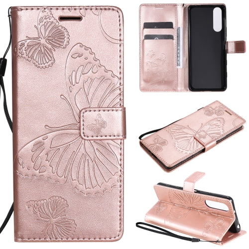 For Sony Xperia5 II 3D Butterflies Embossing Pattern Horizontal Flip Leather Case with Holder & Card Slot & Wallet(Rose Gold)