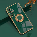 For vivo X50 6D Electroplating Full Coverage Silicone Protective Case with Magnetic Ring Holder(Dark Green)