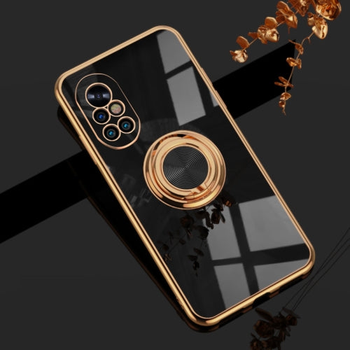 For Huawei nova 8 Pro 6D Electroplating Full Coverage Silicone Protective Case with Magnetic Ring Holder(Black)