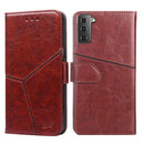 For Samsung Galaxy S21 5G Geometric Stitching Horizontal Flip TPU + PU Leather Case with Holder & Card Slots & Wallet(Dark Brown)