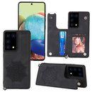 For Samsung Galaxy S21 Ultra 5G Mandala Embossed PU + TPU Case with Holder & Card Slots & Photo Frame & Strap(Black)