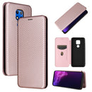 For Motorola Moto G Play (2021) Carbon Fiber Texture Magnetic Horizontal Flip TPU + PC + PU Leather Case with Card Slot(Pink)