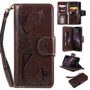 For iPhone 11 Pro Max Woman and Cat Embossed Horizontal Flip Leather Case, with Wallet & Holder & Card Slots & Photo Frame & Mirror & Lanyard(Brown)