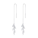 S925 Sterling Silver Simple Style Long Leaves Women Earrings