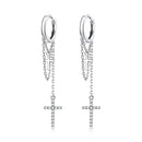 S925 Sterling Silver Long Tassel Shining Cross Women Earrings