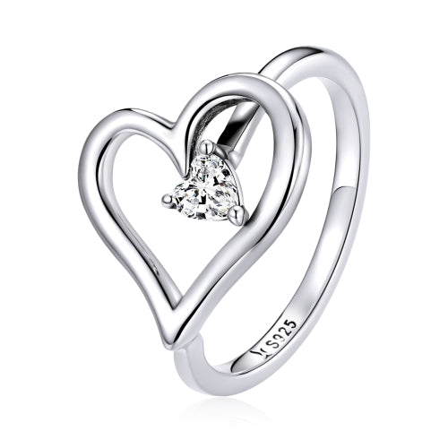 S925 Sterling Silver Shining Wish Heart Women Ring, Size:6