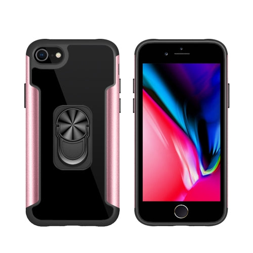 PC +TPU + Metal Shockproof Protective Case with Ring Holder For iPhone SE 2020 / 8 / 7(Rose Gold)
