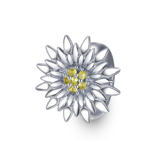 S925 Sterling Silver White Sunflower Beads DIY Bracelet Necklace Accessories