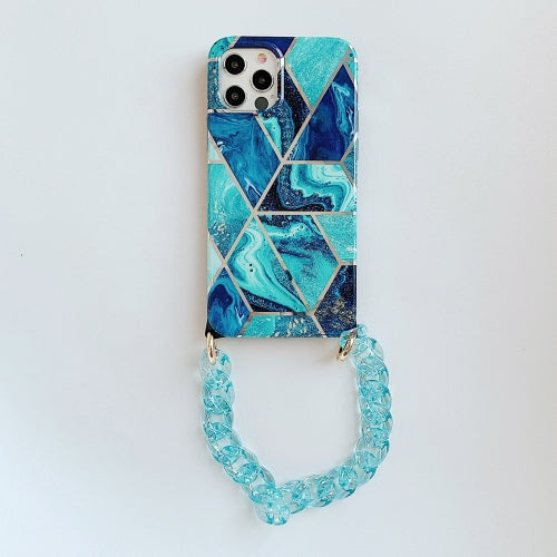 Electroplating Splicing TPU Protective Case with Chain Strap For iPhone 11(Blue)