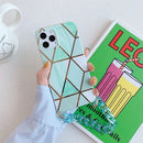 Electroplating Splicing Geometric Pattern TPU Protective Case with Chain Strap For iPhone 11 Pro Max(Green)