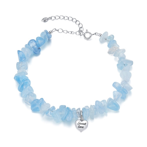 S925 Sterling Silver Blue Crystal Heart Shaped Lettering Women Bracelet Jewelry