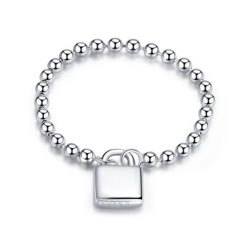S925 Sterling Silver Simple Heart Lock Women Ring, Size:6
