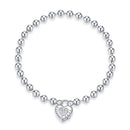 S925 Sterling Silver Heart-shaped Punk Beads Women Bracelet Jewelry, Size:19cm