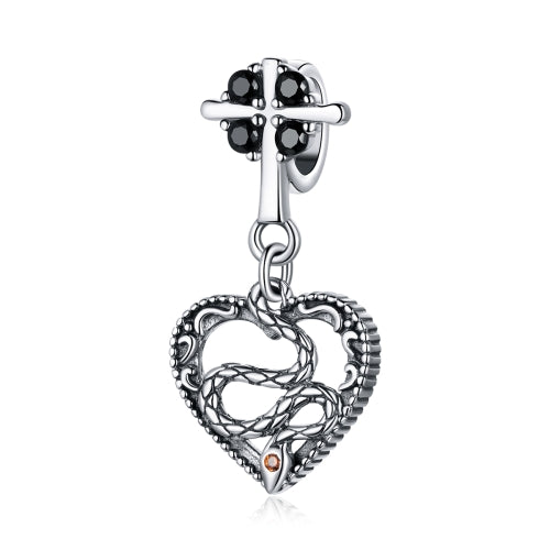 S925 Sterling Silver Heart-shaped Snake Cross Beads DIY Bracelet Necklace Accessories