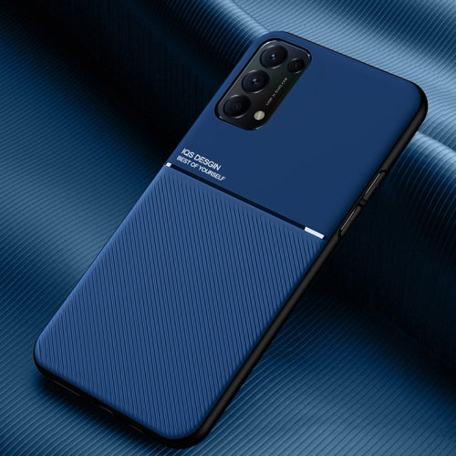 For OPPO Reno5 5G Classic Tilt Strip Grain Magnetic Shockproof PC + TPU Case(Blue)