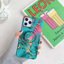 Shockproof IMD TPU Protective Case with Folding Holder For iPhone 11 Pro(Red Background Leaves)