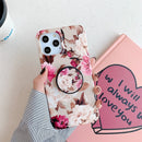 Shockproof IMD TPU Protective Case with Folding Holder For iPhone 12 mini(Retro Flower)