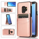 For Samsung Galaxy S9 Solid Color PC + TPU Protective Case with Holder & Card Slots(Rose Gold)