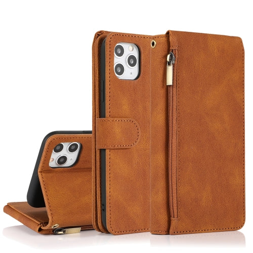 Skin-feel Crazy Horse Texture Zipper Wallet Bag Horizontal Flip Leather Case with Holder & Card Slots & Wallet & Lanyard For iPhone 11 Pro(Brown)