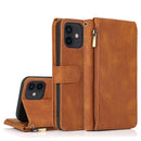 Skin-feel Crazy Horse Texture Zipper Wallet Bag Horizontal Flip Leather Case with Holder & Card Slots & Wallet & Lanyard For iPhone 12 mini(Brown)